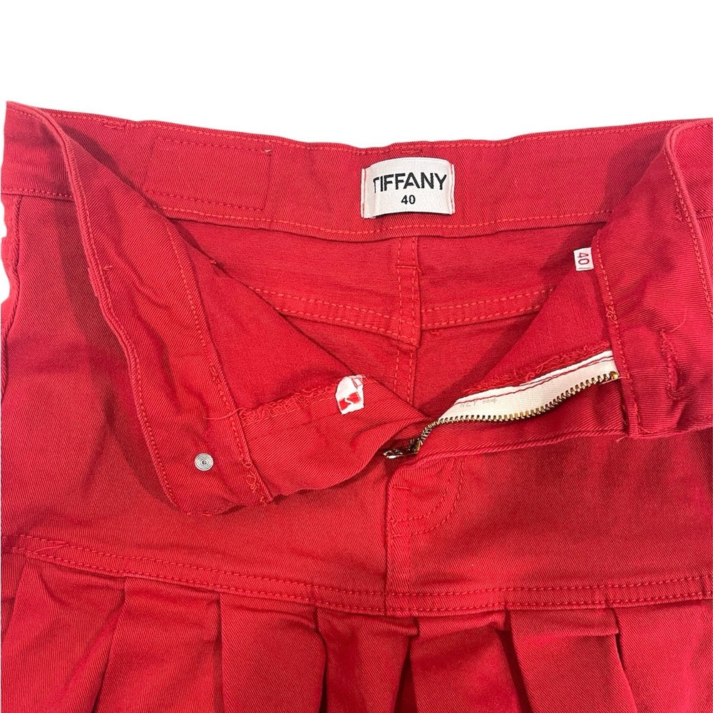 TIFFANY Low Rise Red Denim Stretch Pleated Micro Mini Skirt EU sz 40 Y2K bratz - Picture 3 of 8